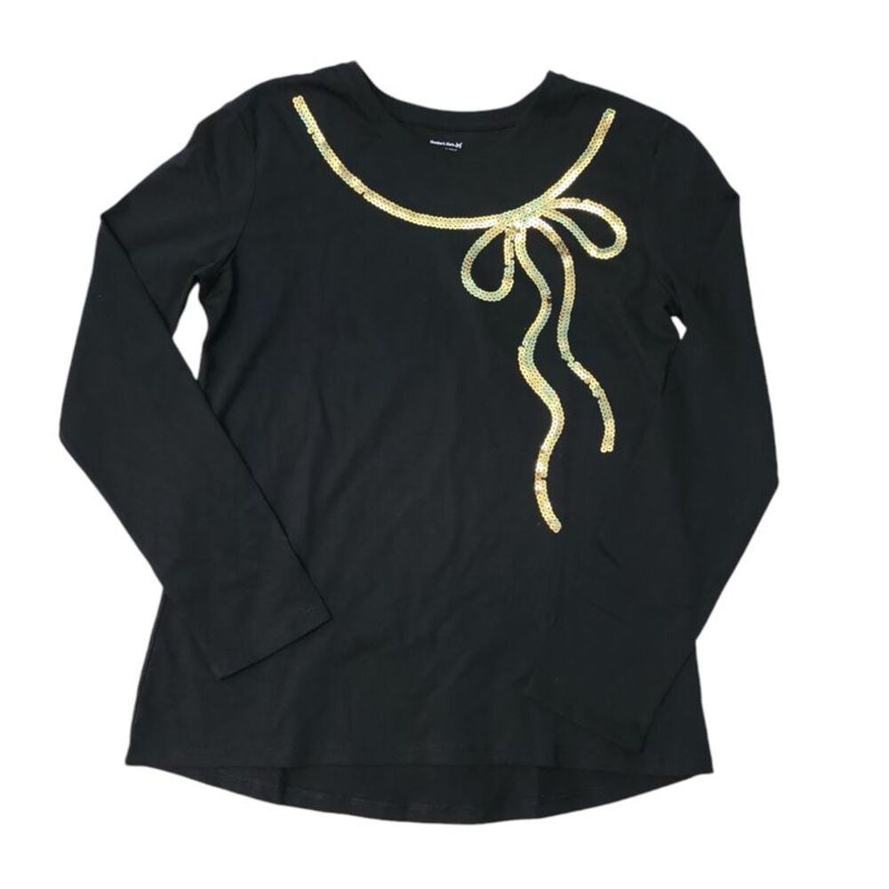 Member's Mark Round Neck Comfort Easy Care Long Sleeve Graphic Tee - Sequin Bow